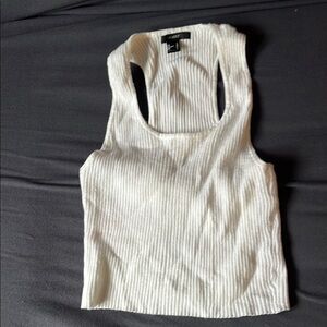 Forever 21 Cream Ribbed Sleeveless Crop Tank Top